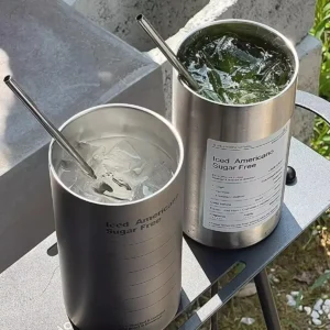 Thermos Cup Portable 304 Stainless Steel Coffee Mug Thermal Leak-proof Water Bottle with Straw Insulated Bottle Drinkware