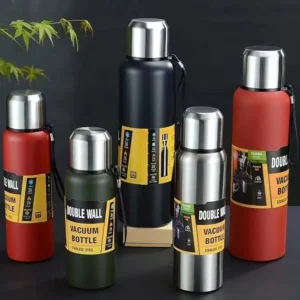 500/700/1000/1500ml Stainless Steel Thermos Flask Metal Drinkware Portable Vacuum Insulated Coffee Bottle with Rope and Cup