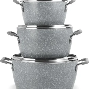 Nonstick Stackable Cooking Pots Set, 6-Piece Gray Granite Stone Kitchen Cookware with Lids, Dishwasher Safe & Toxin Free