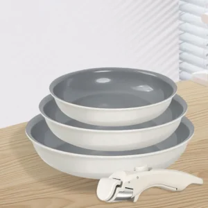 Healthy 3 Piece Nonstick Cooking Skillet Set Detachable Handle Frying Pans Set Non Toxic Egg Omelet Frying Pans Kitchen Cookware